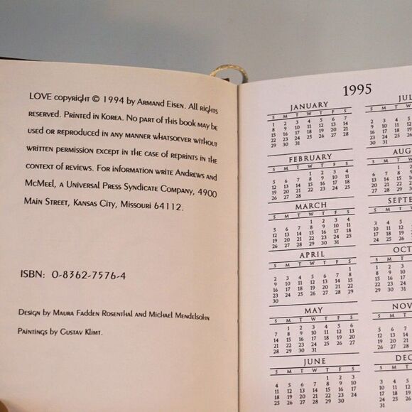 Gustav Klimt The Kiss 1995 Love Calendar Date Book - Picture 4 of 9